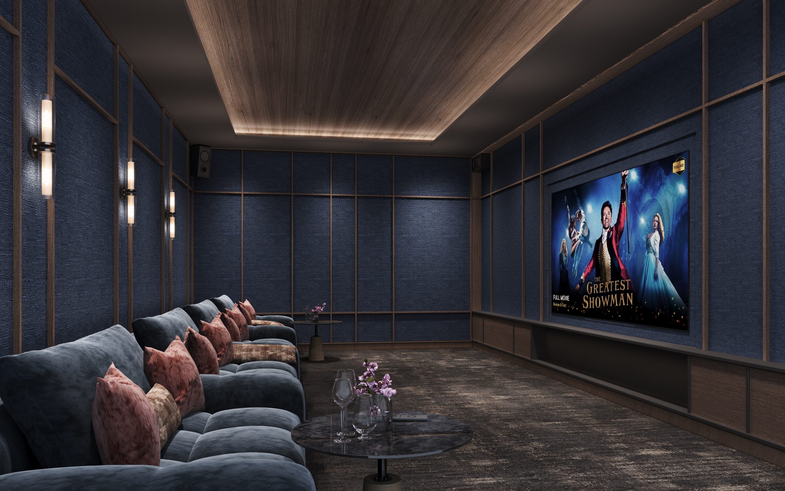Private cinema room with tiered seating