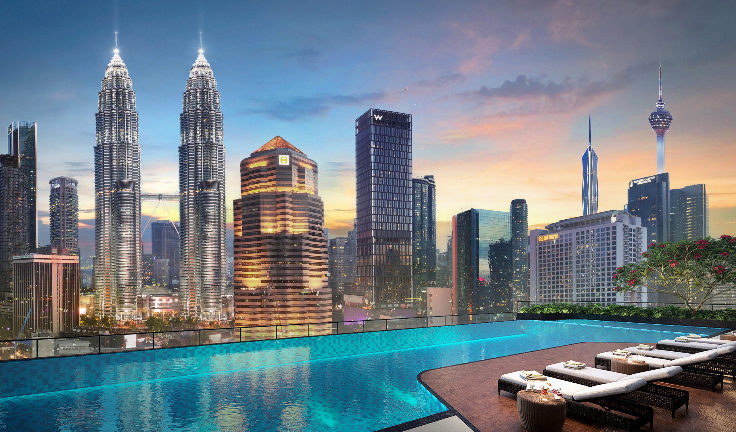 Aqua Terrace pool deck overlooking the skyline