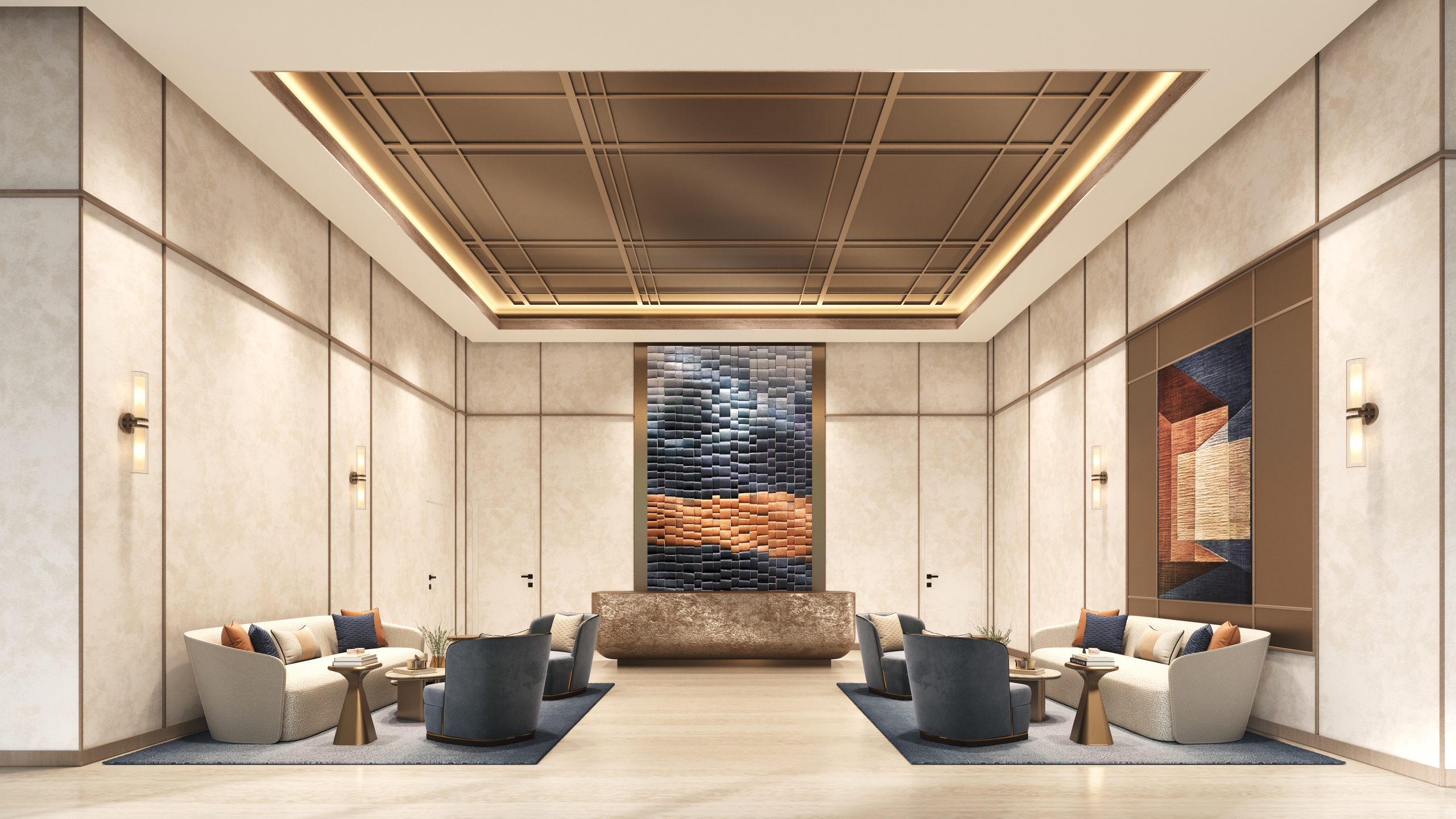 Elegant reception area at SUTERA SUITES
