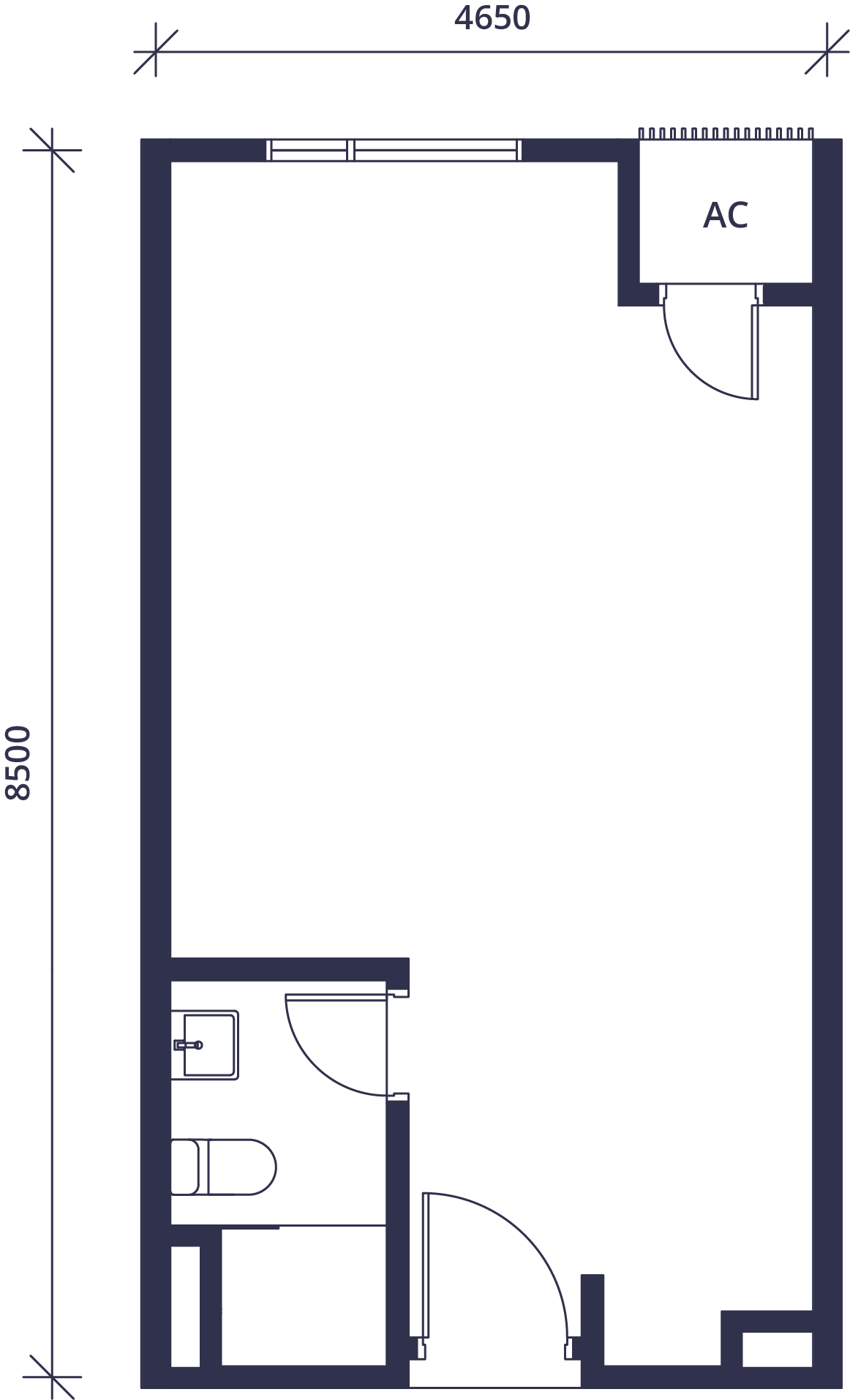 Floor plan drawing for Type A unit, 425 square feet