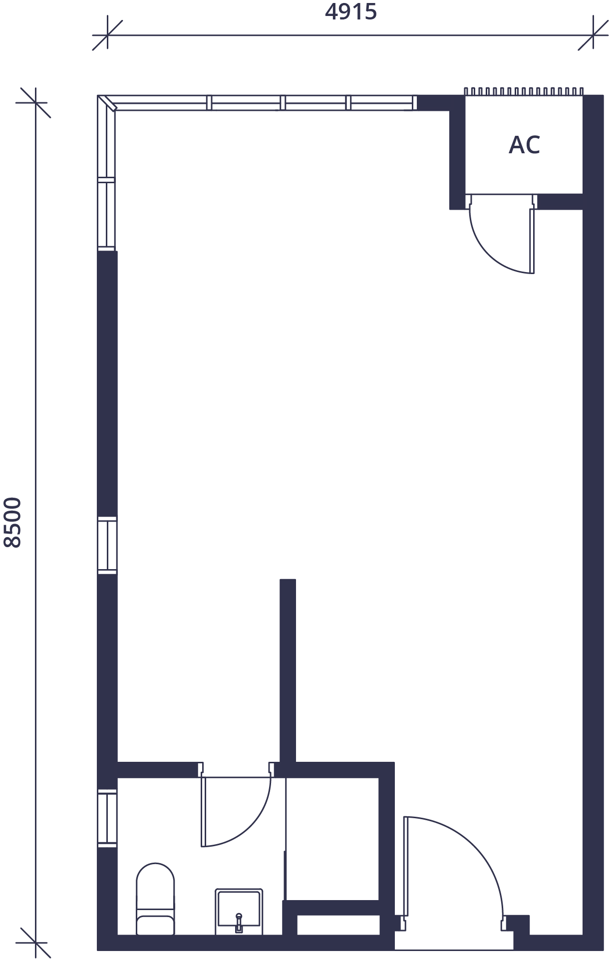 Floor plan drawing for Type A1 unit, 450 square feet