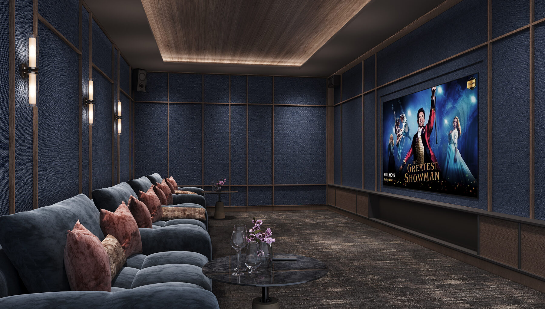 Private cinema room with tiered seating